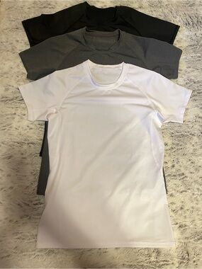 3-Pack Athletic Crew Neck Tees in White, Gray, and Black compression shirts